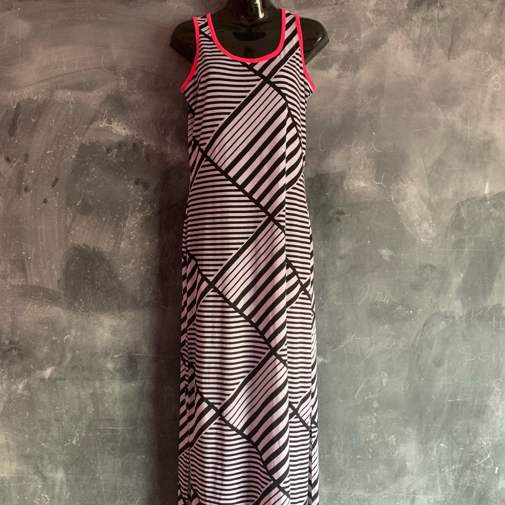 Black and White Abstract Dress with Pink Accent